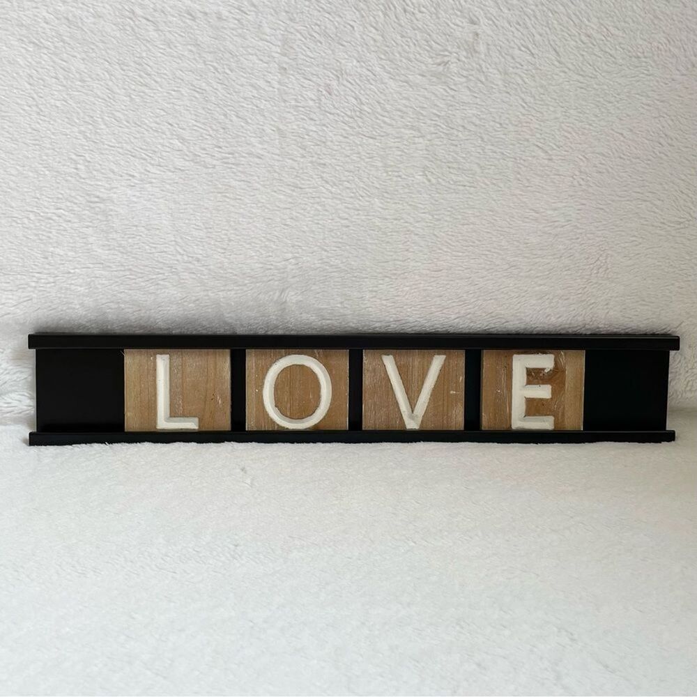 Love Hanging Sign Wood Letter Blocks Metal Frame Home Decor